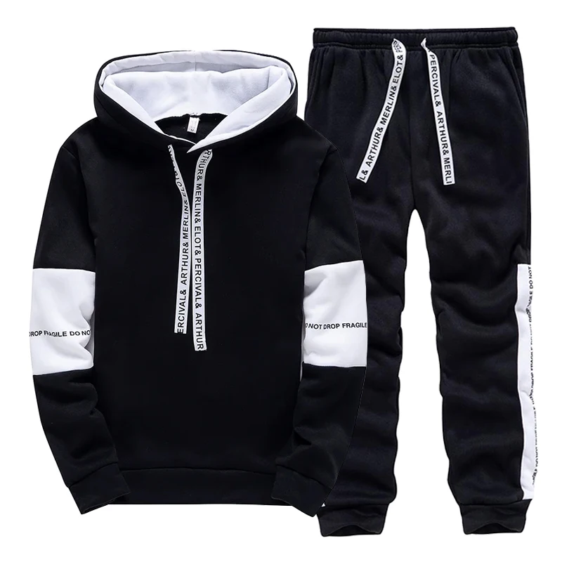 Winter Clothing For Men - Setelan Olahraga Pria Hitam Putih, Hoodie