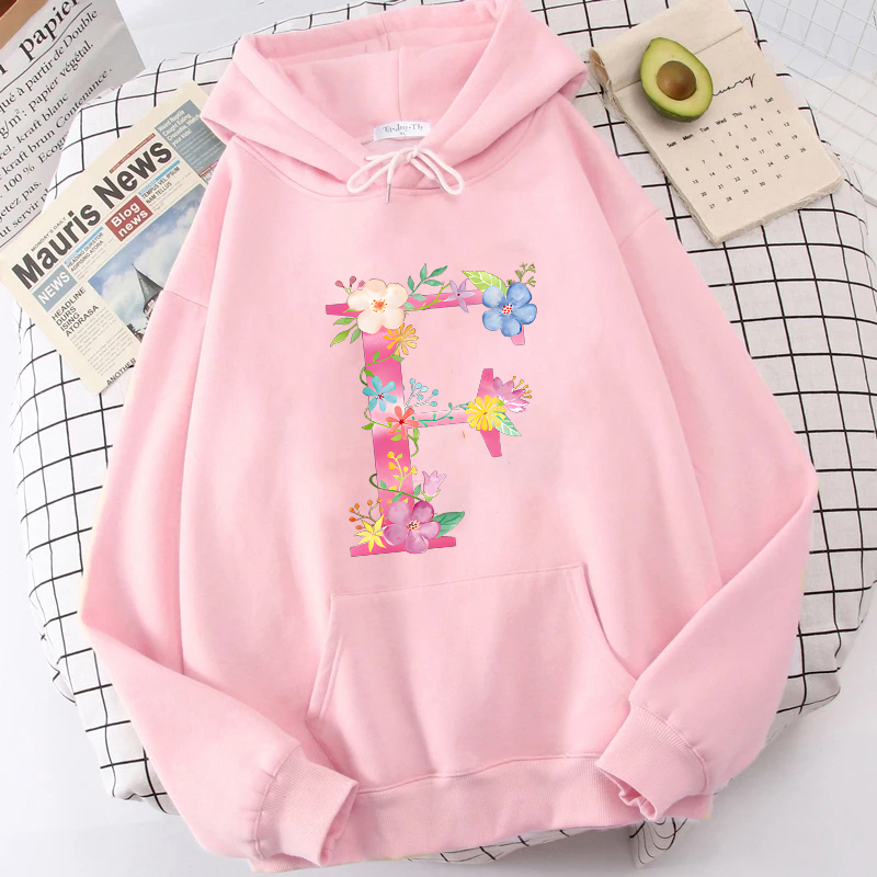 Winter Clothing Essential - Hoodie wanita bercetak huruf bunga merah